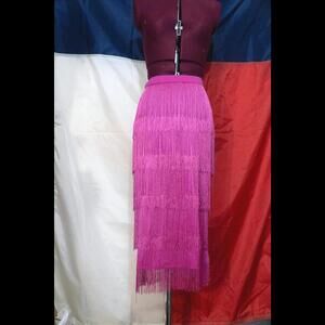 Pink Fringe Maxi High waist Skirt Large